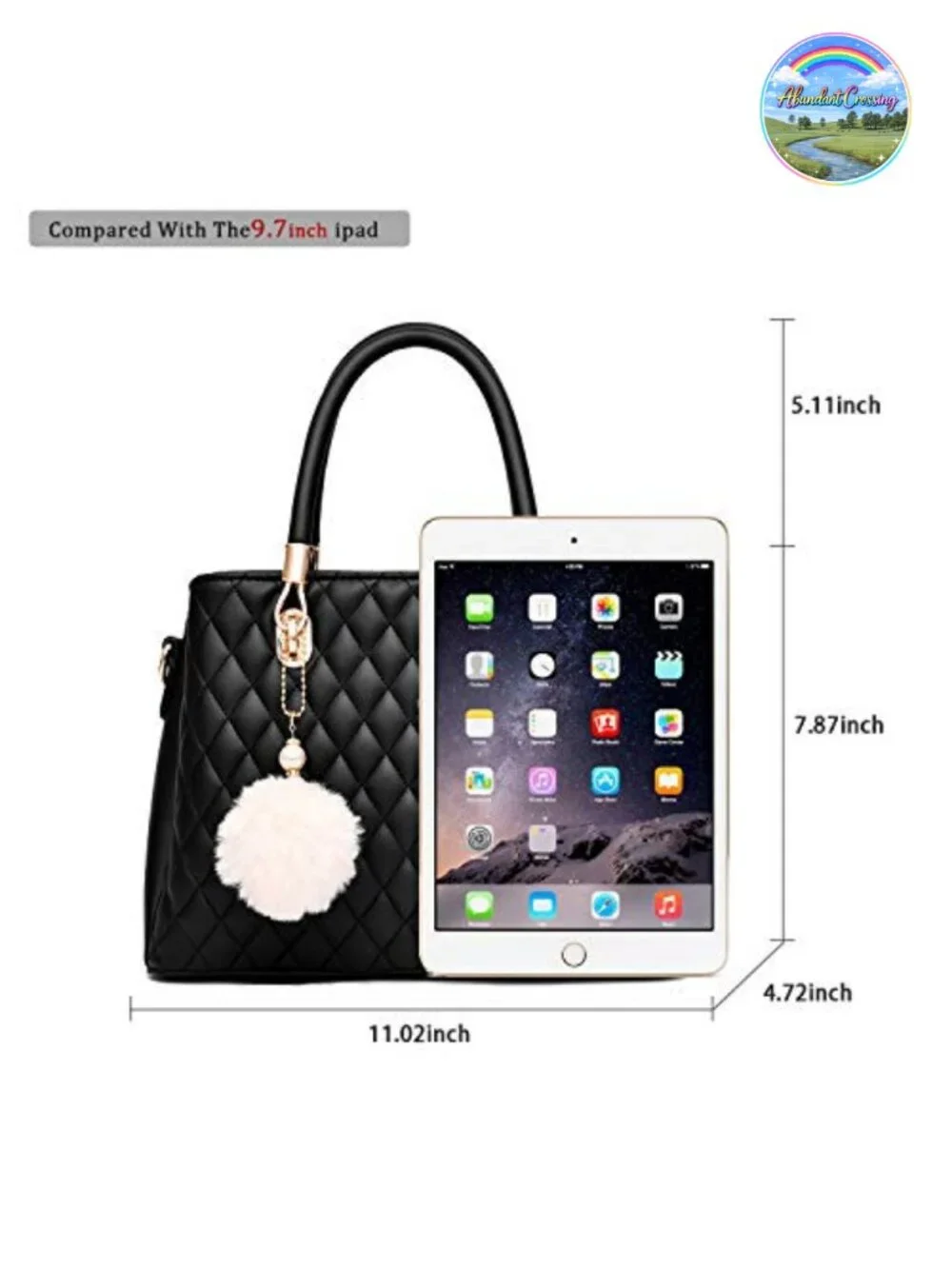 Women's Satchel Handbag Top Handle Shoulder Bag Faux Leather with Pompon